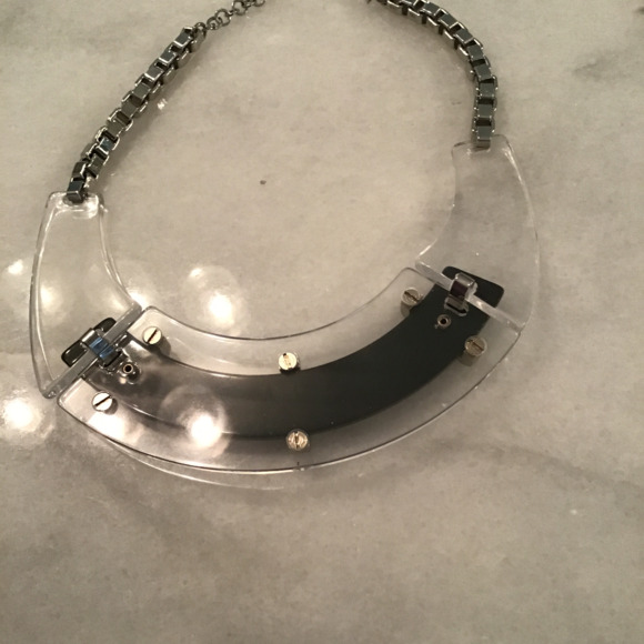 Lafayette148 NY necklace.  Black and clear with silver chain.  Total length, 20” - Picture 2 of 3